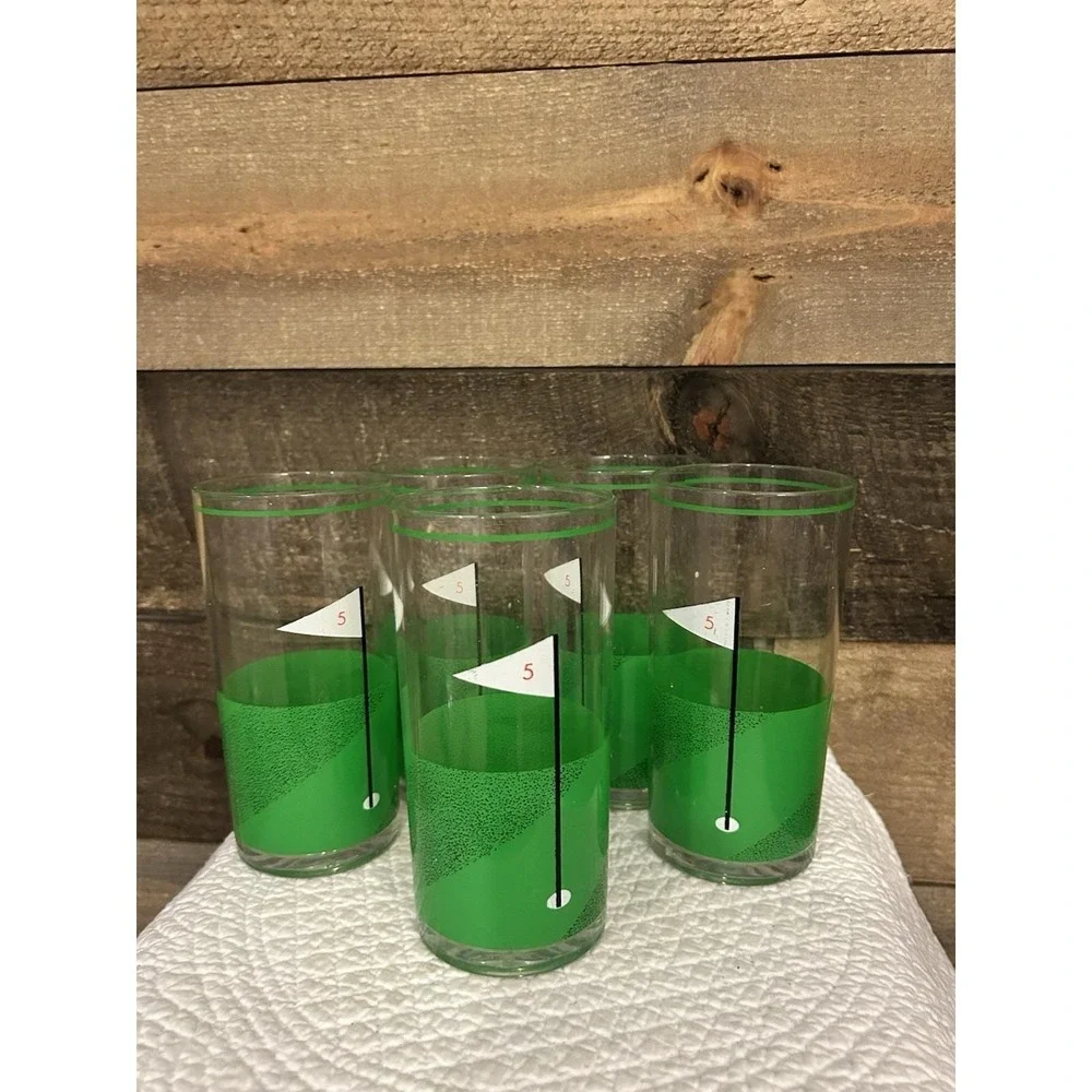 Vintage‎ STOTTER (5) Plastic Drinking Glasses Golf Course Design Dishwasher Safe